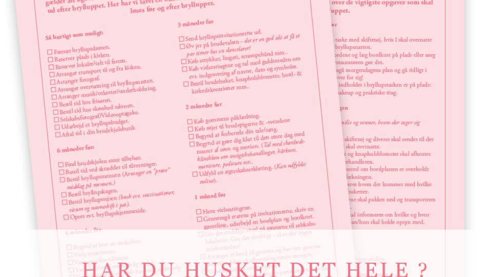 Bryllupsplanlægning - her er huskelisten til dit bryllup